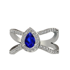 Aero Damla Taşlı Yüzük - Lab safir ve beyaz zirkon 925 ayar gümüş yüzük #1x7nn7r