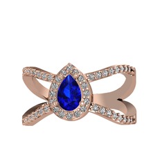 Aero Damla Taşlı Yüzük - Lab safir ve swarovski 8 ayar rose altın yüzük #1xma3sk