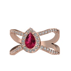 Aero Damla Taşlı Yüzük - Rodolit garnet ve swarovski 8 ayar rose altın yüzük #1xzlwow
