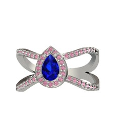 Aero Damla Taşlı Yüzük - Lab safir ve pembe kuvars 8 ayar beyaz altın yüzük #1y8grif
