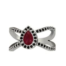 Aero Damla Taşlı Yüzük - Kök yakut ve siyah zirkon 925 ayar gümüş yüzük #2x5tb7