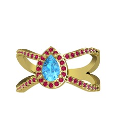 Akuamarin ve rodolit garnet 8 ayar altın yüzük