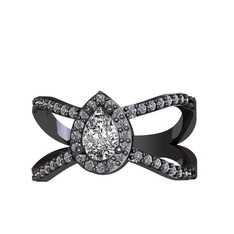 Aero Damla Taşlı Yüzük - Swarovski ve pırlanta 925 ayar siyah rodyum kaplama gümüş yüzük (0.4224 karat) #5088p7