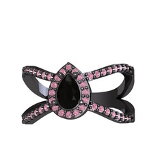 Aero Damla Taşlı Yüzük - Siyah zirkon ve pembe kuvars 925 ayar siyah rodyum kaplama gümüş yüzük #5nftzm