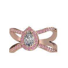 Aero Damla Taşlı Yüzük - Swarovski ve pembe kuvars 18 ayar rose altın yüzük #5xd1g4