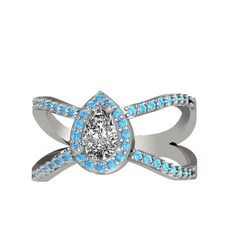 Swarovski ve akuamarin 14 ayar beyaz altın yüzük