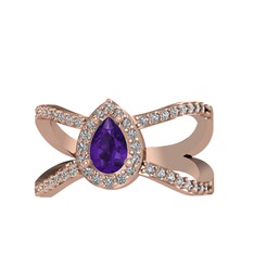 Aero Damla Taşlı Yüzük - Ametist ve beyaz zirkon 925 ayar rose altın kaplama gümüş yüzük #7c1x6w