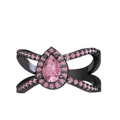 Aero Damla Taşlı Yüzük - Pembe kuvars 925 ayar siyah rodyum kaplama gümüş yüzük #7jf0il