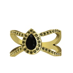 Siyah zirkon ve peridot 8 ayar altın yüzük
