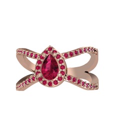 Aero Damla Taşlı Yüzük - Rodolit garnet 14 ayar rose altın yüzük #937tem