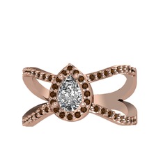 Aero Damla Taşlı Yüzük - Swarovski ve dumanlı kuvars 8 ayar rose altın yüzük #9njom7