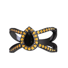 Aero Damla Taşlı Yüzük - Siyah zirkon ve sitrin 925 ayar siyah rodyum kaplama gümüş yüzük #b22t5l