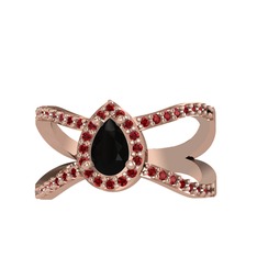 Siyah zirkon ve garnet 18 ayar rose altın yüzük