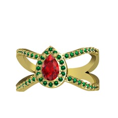 Garnet ve yeşil kuvars 8 ayar altın yüzük