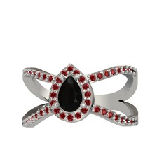 Siyah zirkon ve garnet 14 ayar beyaz altın yüzük