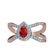 Garnet ve akuamarin 8 ayar rose altın yüzük