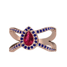 Aero Damla Taşlı Yüzük - Rodolit garnet ve lab safir 8 ayar rose altın yüzük #eckd3b