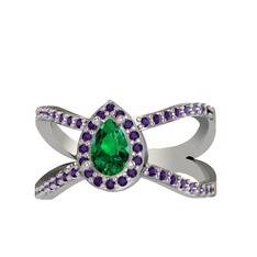 Yeşil kuvars ve ametist 925 ayar gümüş yüzük
