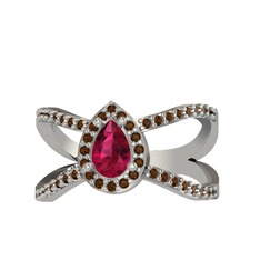 Rodolit garnet ve dumanlı kuvars 18 ayar beyaz altın yüzük