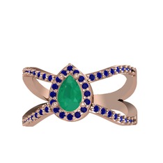 Aero Damla Taşlı Yüzük - Kök zümrüt ve lab safir 8 ayar rose altın yüzük #fgtvdg