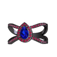 Aero Damla Taşlı Yüzük - Lab safir ve rodolit garnet 925 ayar siyah rodyum kaplama gümüş yüzük #fn8mgi