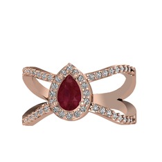 Kök yakut ve beyaz zirkon 8 ayar rose altın yüzük