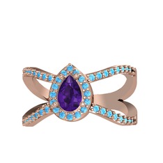 Aero Damla Taşlı Yüzük - Ametist ve akuamarin 8 ayar rose altın yüzük #gecs1q