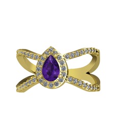Aero Damla Taşlı Yüzük - Ametist ve pırlanta 925 ayar altın kaplama gümüş yüzük (0.4224 karat) #hof7dt