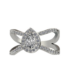 Aero Damla Taşlı Yüzük - Beyaz zirkon ve pırlanta 925 ayar gümüş yüzük (0.4224 karat) #i275zg