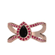 Siyah zirkon ve rodolit garnet 925 ayar rose altın kaplama gümüş yüzük