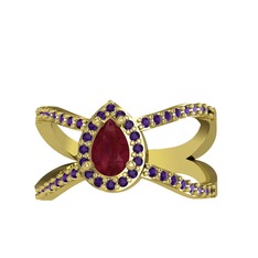 Aero Damla Taşlı Yüzük - Kök yakut ve ametist 925 ayar altın kaplama gümüş yüzük #ibvtwq