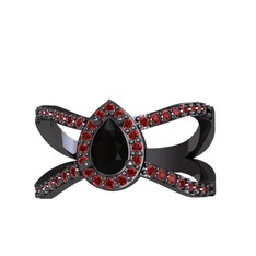 Aero Damla Taşlı Yüzük - Siyah zirkon ve garnet 925 ayar siyah rodyum kaplama gümüş yüzük #ixurti