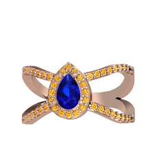 Aero Damla Taşlı Yüzük - Lab safir ve sitrin 18 ayar rose altın yüzük #jpahp8