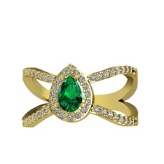 Aero Damla Taşlı Yüzük - Yeşil kuvars ve beyaz zirkon 14 ayar altın yüzük #l9y8t2