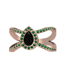 Aero Damla Taşlı Yüzük - Siyah zirkon ve yeşil kuvars 8 ayar rose altın yüzük #m82e86