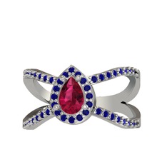 Rodolit garnet ve lab safir 8 ayar beyaz altın yüzük