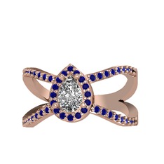Aero Damla Taşlı Yüzük - Swarovski ve lab safir 8 ayar rose altın yüzük #ni9zcg