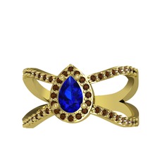 Aero Damla Taşlı Yüzük - Lab safir ve dumanlı kuvars 8 ayar altın yüzük #nj9d0v