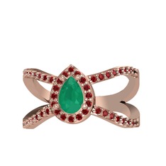 Aero Damla Taşlı Yüzük - Kök zümrüt ve garnet 14 ayar rose altın yüzük #nww92z