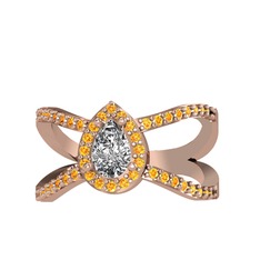 Aero Damla Taşlı Yüzük - Swarovski ve sitrin 14 ayar rose altın yüzük #o1yd1s