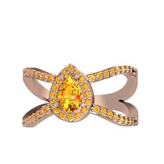 Aero Damla Taşlı Yüzük - Sitrin 925 ayar rose altın kaplama gümüş yüzük #ott6wk