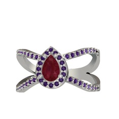 Aero Damla Taşlı Yüzük - Kök yakut ve ametist 18 ayar beyaz altın yüzük #p9er1n