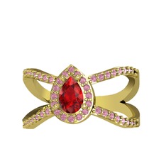 Garnet ve pembe kuvars 925 ayar altın kaplama gümüş yüzük