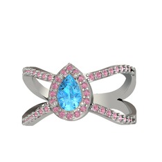 Aero Damla Taşlı Yüzük - Akuamarin ve pembe kuvars 8 ayar beyaz altın yüzük #qcv23j