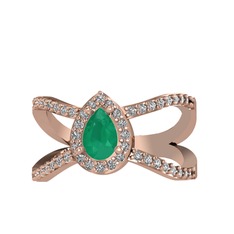Aero Damla Taşlı Yüzük - Kök zümrüt ve swarovski 14 ayar rose altın yüzük #qzcaw9