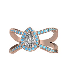 Aero Damla Taşlı Yüzük - Swarovski ve akuamarin 14 ayar rose altın yüzük #r36h4y