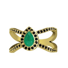 Aero Damla Taşlı Yüzük - Kök zümrüt ve siyah zirkon 14 ayar altın yüzük #r9iflc