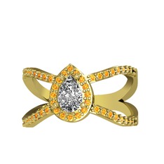 Beyaz zirkon ve sitrin 18 ayar altın yüzük