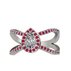 Beyaz zirkon ve rodolit garnet 18 ayar beyaz altın yüzük