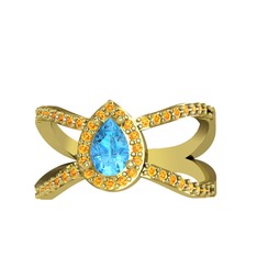 Akuamarin ve sitrin 925 ayar altın kaplama gümüş yüzük